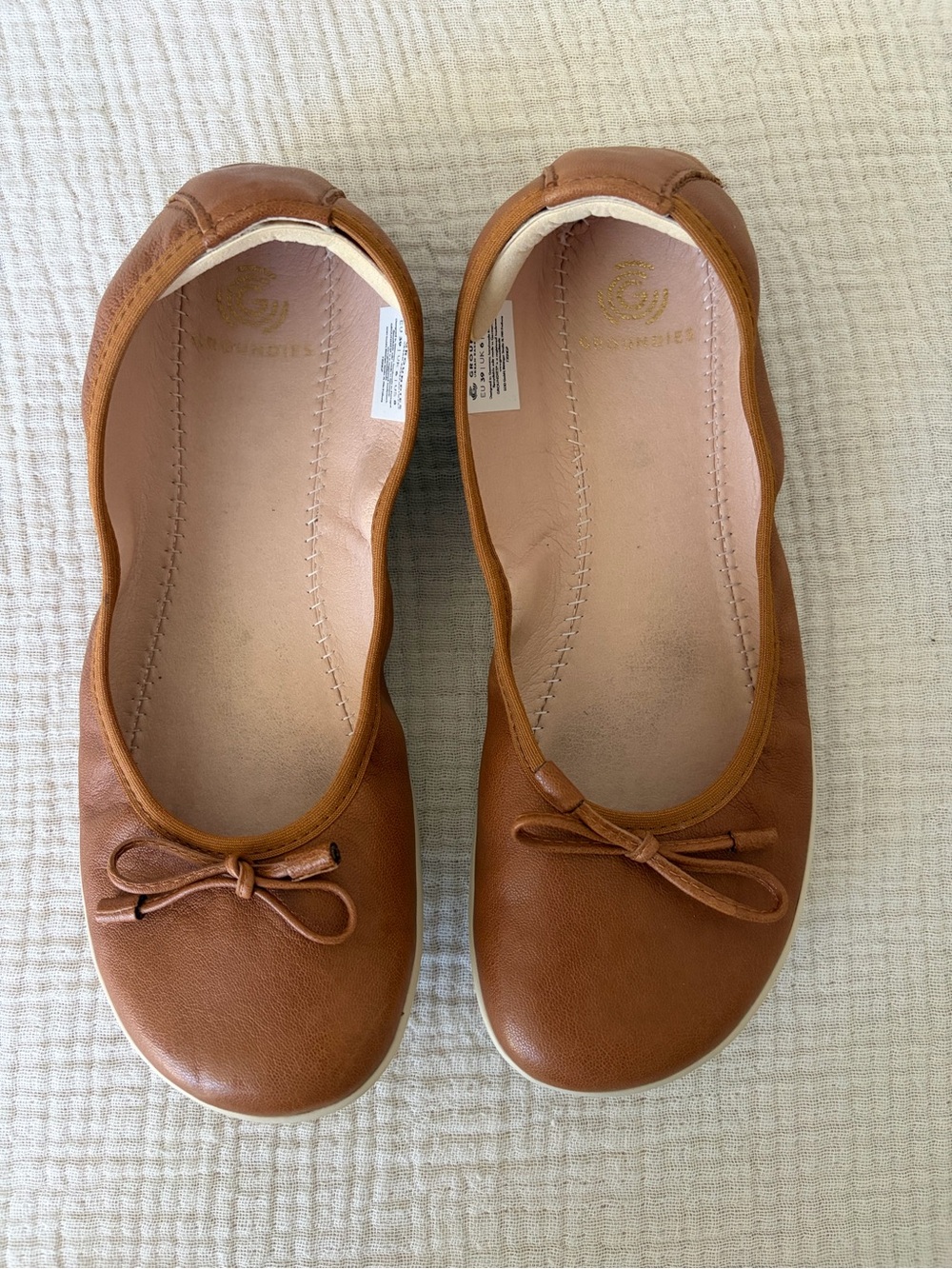 Groundies Lily Cognac Leather Ballet Flats